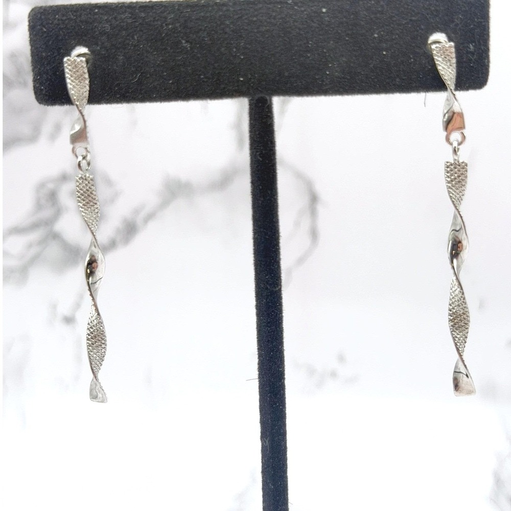 Vintage RMN Roman Twist‎ Dangle Earrings Silver Tone 2" Statement